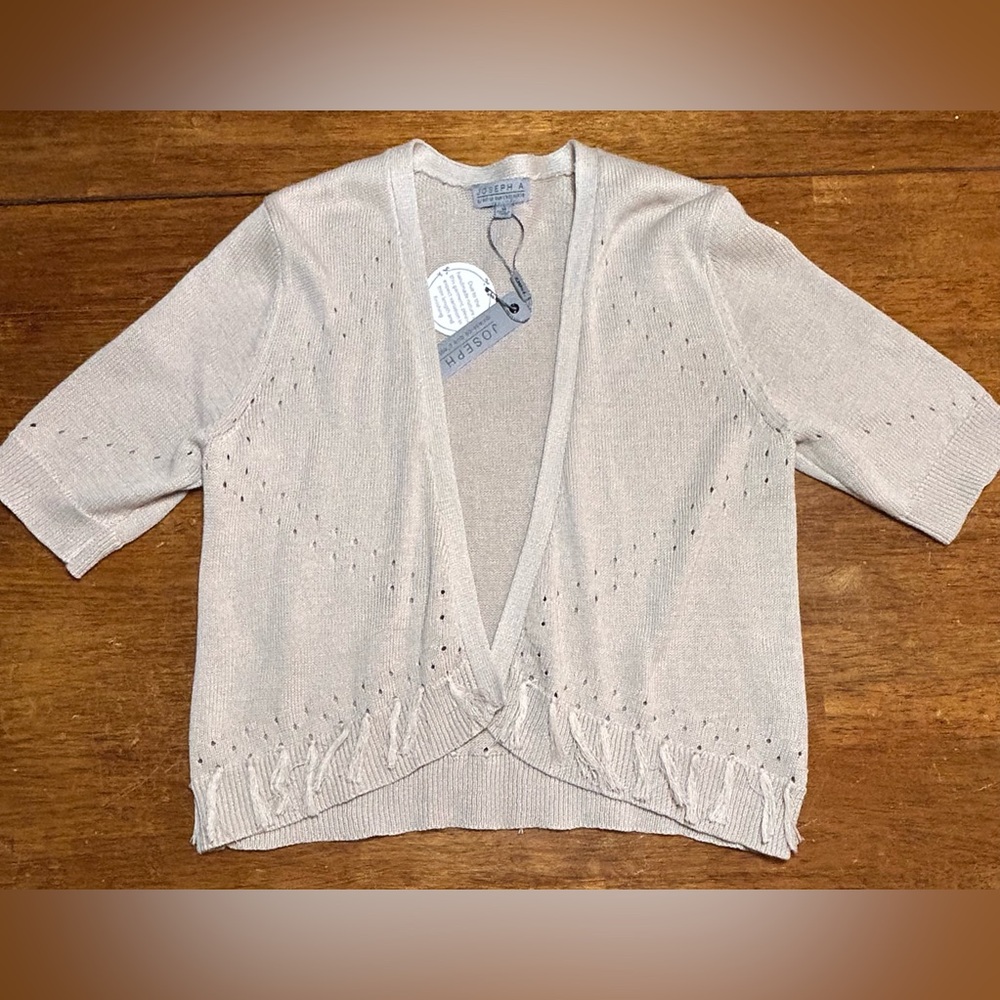 Joseph A Open-Front Lightweight Beige Knit Cardigan